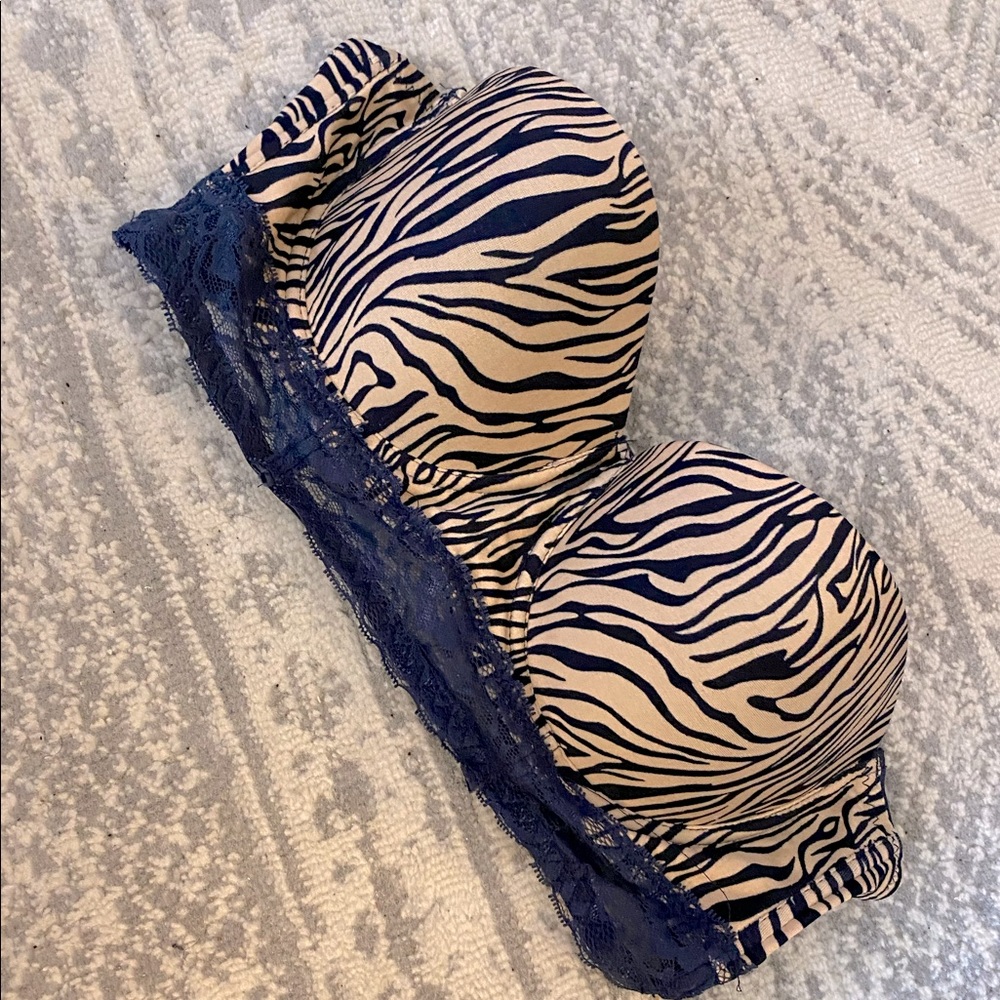 Strapless bra - navy and nude - animal print - 36B
